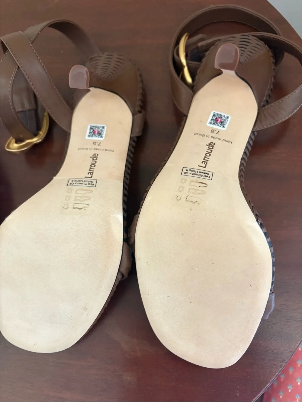 NEW Larroudé Verona stiletto sandals in a burnt umber leather size 7.5